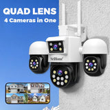 SriHome SH069 4-In-1 Quad Lens Wi-Fi Smart Security Camera 3 x Pan/Tilt and 1 x Static Lens - SriHome