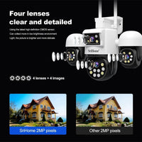 SriHome SH069 4-In-1 Quad Lens Wi-Fi Smart Security Camera 3 x Pan/Tilt and 1 x Static Lens - SriHome