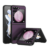 Samsung Galaxy Z Flip 5 Carbon Texture Glass Panel Cover with Stand - Purple - Cover Noco