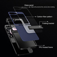 Samsung Galaxy Z Flip 5 Carbon Texture Glass Panel Cover with Stand - Black - Cover Noco