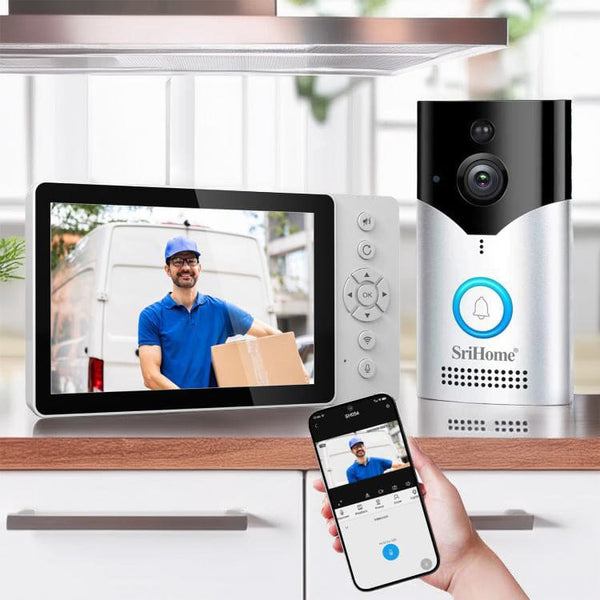 SriHome 4MP Smart Doorbell Camera and Monitor. Phone App Control and Notifications - Noco