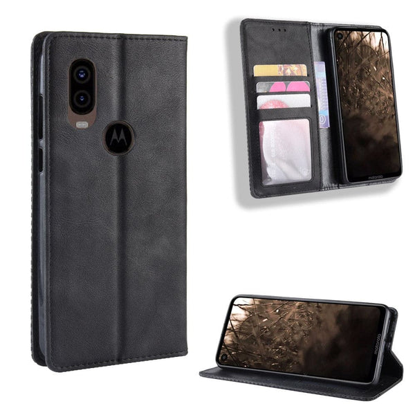 Motorola One Vision / Moto P50 Thatch Flip Phone Cover/Wallet with Card Slots - Black Noco