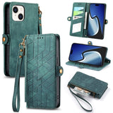 Apple iPhone 15 Geometric Flip Wallet Card Slots Zipped coin Pocket - Blue - Cover Noco