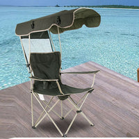 Large Outdoor Camping Chair with Fold Away Canopy 150KG Max Metal Pipes Cup Holder - Outdoors NOCO
