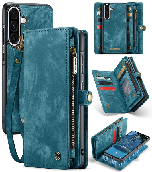 Samsung Galaxy A56 5G CaseMe 008 2-In-1 Wallet with Detachable Cover 8 Card Slots + Zip Pocket - Blue - CaseMe
