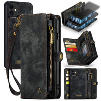 Apple iPhone 11 CaseMe 008 2-In-1 10 Card Zip Wallet with Detachable Phone Cover Suede Leather - Black - CaseMe