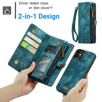 Apple iPhone 11 CaseMe 008 2-In-1 10 Card Zip Wallet with Detachable Phone Cover Suede Leather - CaseMe