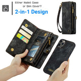 Apple iPhone 11 Pro Max CaseMe 008 2-In-1 10 Card Zip Wallet with Detachable Phone Cover Suede Leather - CaseMe