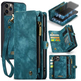 Apple iPhone 11 Pro Max CaseMe 008 2-In-1 10 Card Zip Wallet with Detachable Phone Cover Suede Leather - Blue - CaseMe