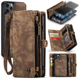 Apple iPhone 11 Pro Max CaseMe 008 2-In-1 10 Card Zip Wallet with Detachable Phone Cover Suede Leather - Brown - CaseMe