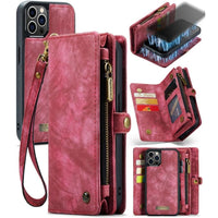 Apple iPhone 12/12 Pro CaseMe 008 Wallet with Detachable Cover 8 Card Slots Zip Pocket - Red - CaseMe