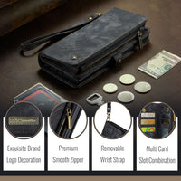 Apple iPhone 16 CaseMe 008 2-In-1 Wallet with Detachable Cover 8 Card Slots + Zip Pocket - CaseMe