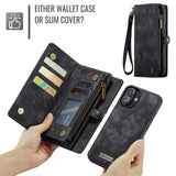 Apple iPhone 16 CaseMe 008 2-In-1 Wallet with Detachable Cover 8 Card Slots + Zip Pocket - CaseMe