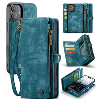 Apple iPhone 16 CaseMe 008 2-In-1 Wallet with Detachable Cover 8 Card Slots + Zip Pocket - Blue - CaseMe