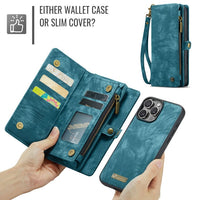 Apple iPhone 16 Pro CaseMe 008 2-In-1 Wallet with Detachable Cover 8 Card Slots + Zip Pocket - CaseMe