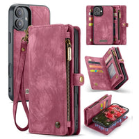 Apple iPhone 16 CaseMe 008 2-In-1 Wallet with Detachable Cover 8 Card Slots + Zip Pocket - Red - CaseMe