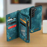 Samsung Galaxy S21 FE 5G CaseMe 008 2-In-1 Wallet with Detachable Cover 8 Card Slots + Zip Pocket - Blue - CaseMe