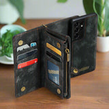 Samsung Galaxy S21 Ultra 5G CaseMe 008 2-In-1 Wallet with Detachable Cover 8 Card Slots + Zip Pocket - Black - CaseMe