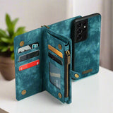 Samsung Galaxy S21 Ultra 5G CaseMe 008 2-In-1 Wallet with Detachable Cover 8 Card Slots + Zip Pocket - Blue - CaseMe