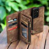 Samsung Galaxy S21 Ultra 5G CaseMe 008 2-In-1 Wallet with Detachable Cover 8 Card Slots + Zip Pocket - Brown - CaseMe