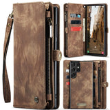 Samsung Galaxy S24 Ultra 5G CaseMe 008 2-In-1 Wallet with Detachable Cover 8 Card Slots + Zip Pocket - Brown - CaseMe