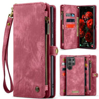 Samsung Galaxy S25 Ultra 5G CaseMe 008 2-In-1 Wallet with Detachable Cover 8 Card Slots + Zip Pocket - Red - CaseMe