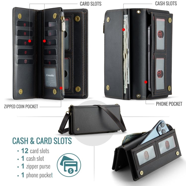 Universal CaseMe ME10 Phone Wallet Crossbody Strap Wrist Strap Holds 12