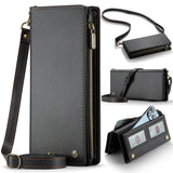 Universal CaseMe ME10 Phone Wallet Crossbody Strap Wrist Holds 12 Cards - Black