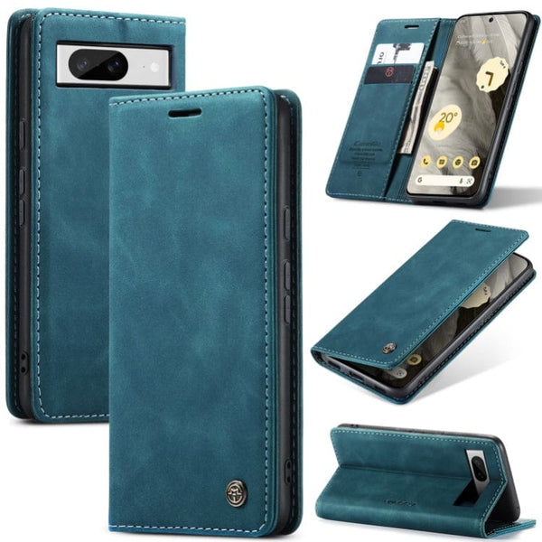 Google Pixel 8 CaseMe 013 Wallet Flip Cover with Magnetic Closing Card Slots - Blue - Cover CaseMe