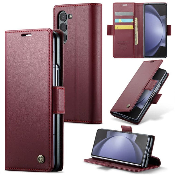 Samsung Galaxy Z Fold 5 CaseMe 023 Wallet Flip Cover RFID Protection Card Holder - Red - Cover Noco