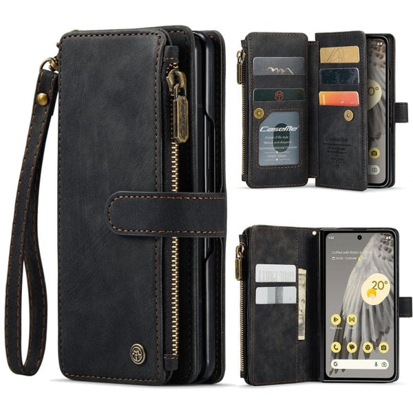 Google Pixel Fold CaseMe C30 Multifunction Wallet Zip Pocket 7 Card Slots - Black - Cover CaseMe