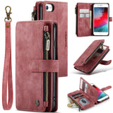 Apple iPhone 7/8/SE CaseMe C30 Multifunction Wallet Zip Pocket 7 Card Slots - Red - Cover Noco