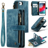 Apple iPhone 7/8/SE CaseMe C30 Multifunction Wallet Zip Pocket 7 Card Slots - Blue - Cover Noco