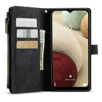 Samsung Galaxy A12 CaseMe C30 Multifunction Wallet Zip Pocket 8 Card Slots - Black - CaseMe