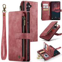 Samsung Galaxy A14 CaseMe C30 Multifunction Wallet Zip Pocket 7 Card Slots - Red - Cover CaseMe