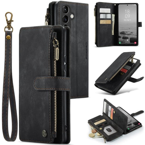 Samsung Galaxy A54 CaseMe C30 Multifunction Wallet Zip Pocket 7 Card Slots - Black - Cover CaseMe