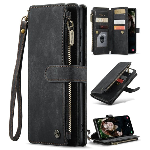 Samsung Galaxy S23 FE CaseMe C30 Multifunction Wallet Zip Pocket 7 Card Slots - Black - Cover CaseMe