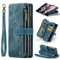 Samsung Galaxy Z Fold 3 5G CaseMe C30 Multifunction Wallet Zip Pocket Multiple Card Slots - Blue