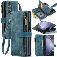 Samsung Galaxy Z Fold 5 CaseMe C30 Multifunction Wallet Zip Pocket Card Slots - Blue - Cover CaseMe