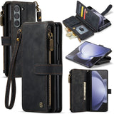 Samsung Galaxy Z Fold 5 CaseMe C30 Multifunction Wallet Zip Pocket Card Slots - Black - Cover CaseMe