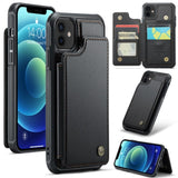 Apple iPhone 12 / 12 Pro CaseMe C22 PU Leather Card Wallet Cover - Black - CaseMe