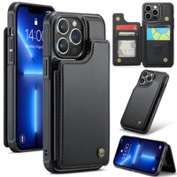 Apple iPhone 13 Pro CaseMe C22 PU Leather Card Wallet Cover - Black - CaseMe