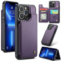 Apple iPhone 13 Pro CaseMe C22 PU Leather Card Wallet Cover - Purple - CaseMe