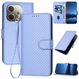 Oppo A5 PRO 5G Carbon Fibre Texture Wallet Flip Cover Card Holder Bank Note Slot Lanyard - Purple - Noco