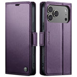Apple iPhone 17 Pro CaseMe 023 Wallet Flip Cover RFID Protection Card Holder - Purple - CaseMe