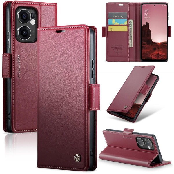 Oppo Reno13 CaseMe 023 Wallet Flip Cover RFID Protection Card Holder - Red - Noco