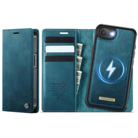 Apple iPhone 16e CaseMe C49 Wallet Flip Cover RFID Protection Card Holder Blue Noco