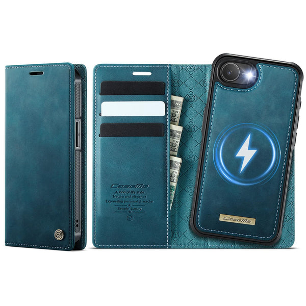 Apple iPhone 16e CaseMe C49 Wallet Flip Cover RFID Protection Card Holder Blue Noco
