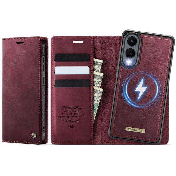 Samsung Galaxy S25 Edge 5G CaseMe C49 Wallet Flip Cover RFID Protection Card Holder Red Noco