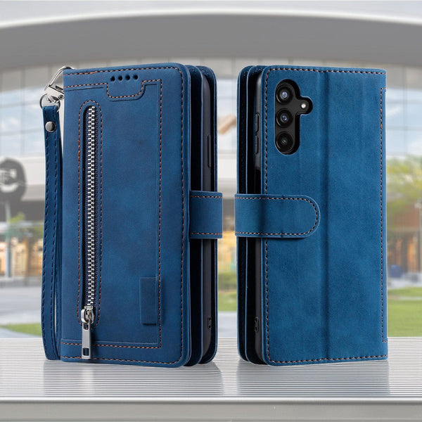 Samsung Galaxy A17 5G 9 Card Flip Tri-Fold Wallet Cover Zip Pocket - Blue - Noco